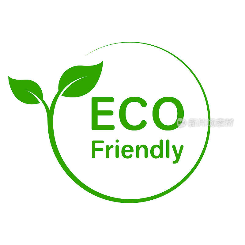 生态友好的邮票。自然绿叶环境概念贴纸。Ecological Organic Plant Symbol. 环境保护标签。生物植物象征。孤立的矢量图
